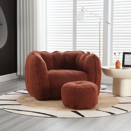 Textured terracotta accent chair and ottoman set with plush upholstery