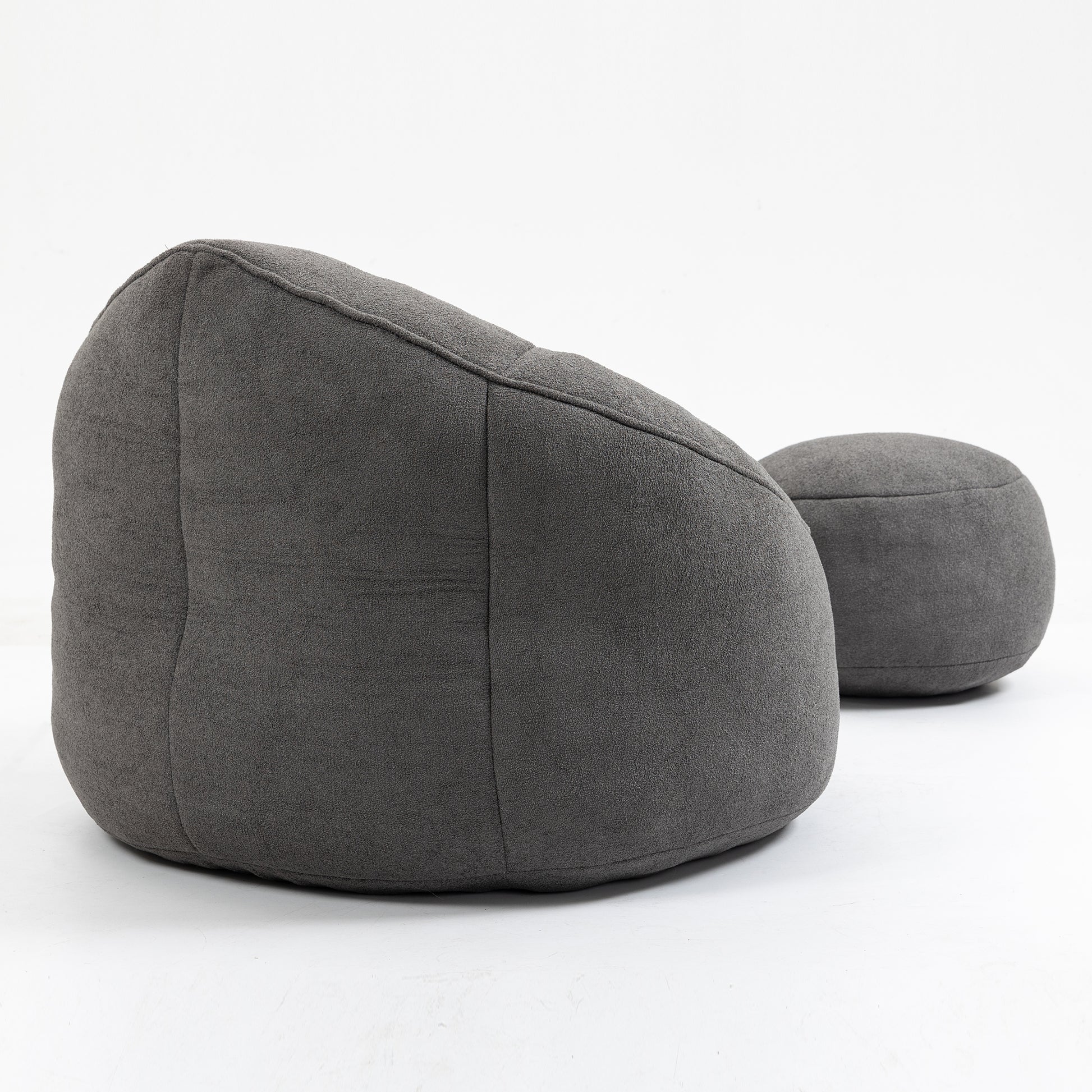 Grey fabric bean bag chair with matching ottoman
