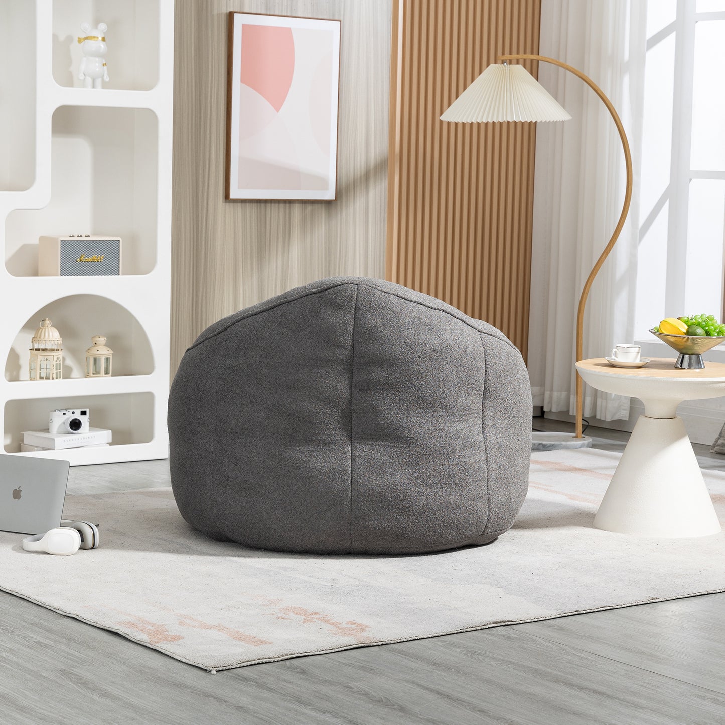 Round grey fabric bean bag chair a comfortable floor seating solution for any room