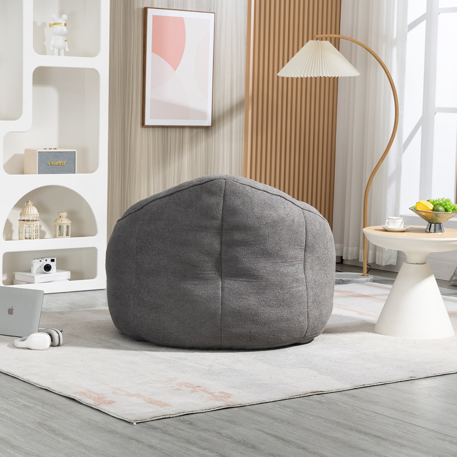 Round grey fabric bean bag chair a comfortable floor seating solution for any room