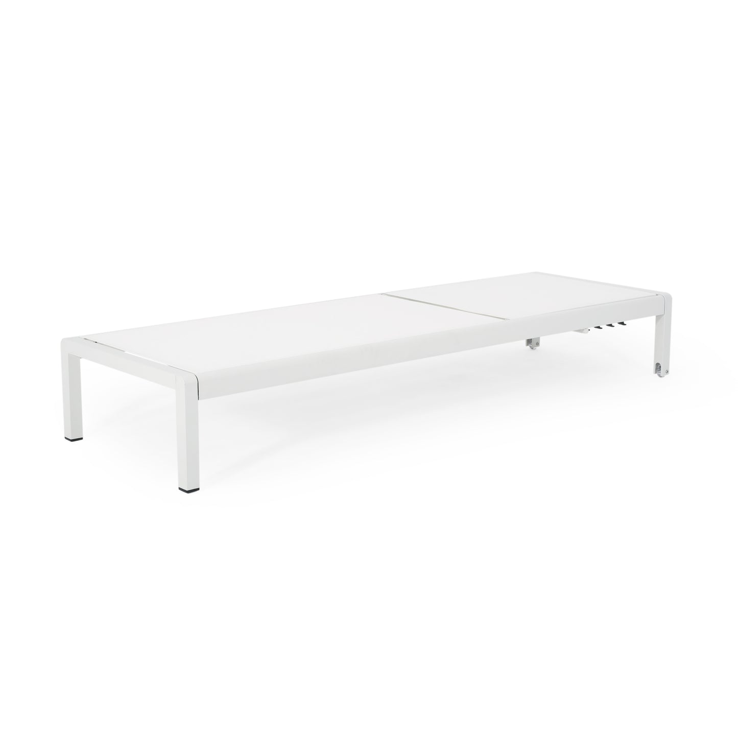 Modern white aluminum chaise lounge with adjustable backrest and wheels for patio relaxation