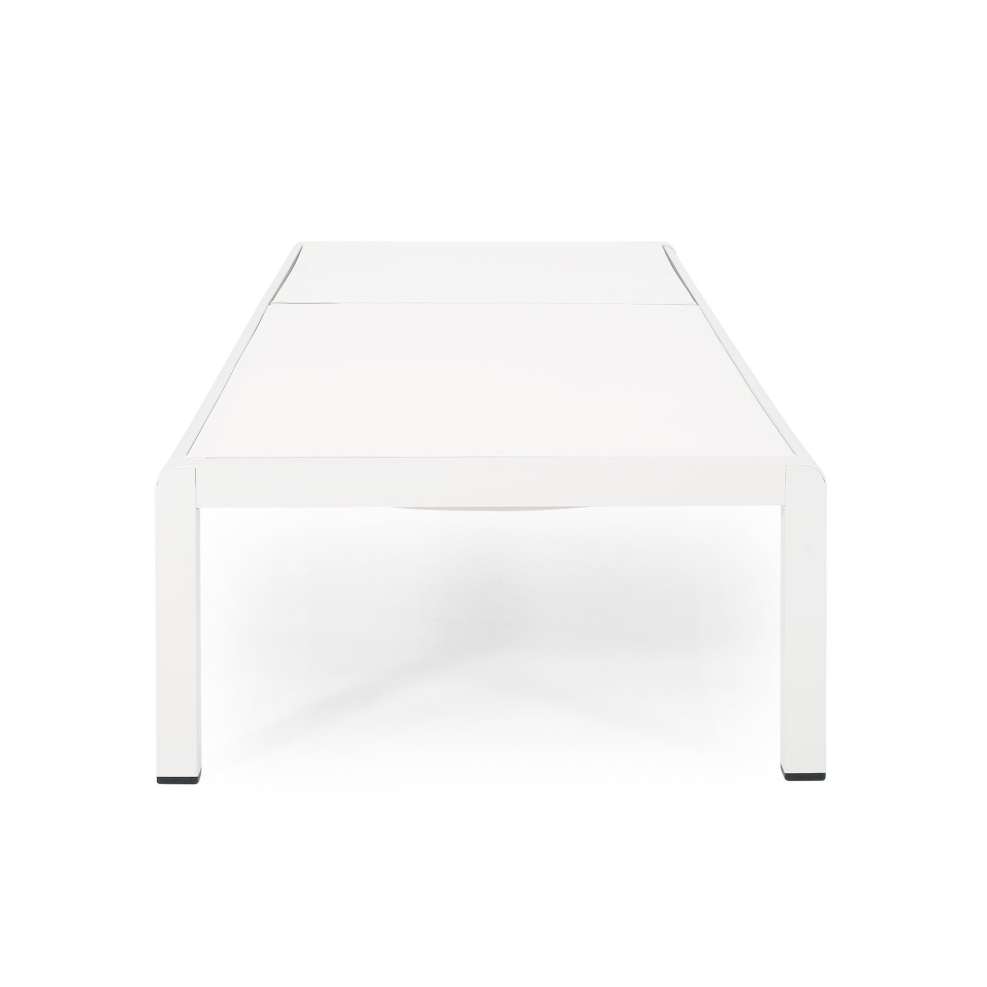 Modern white outdoor coffee table with durable aluminum frame perfect for patios