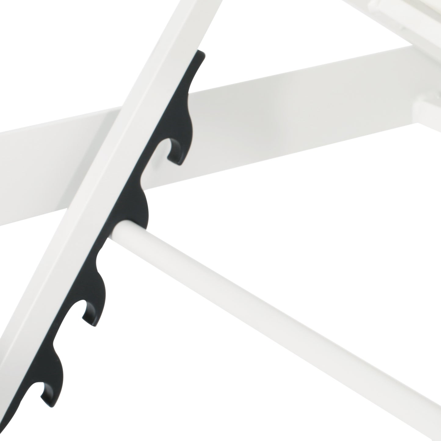 White clothes rack with black nonslip hooks for hanging garments