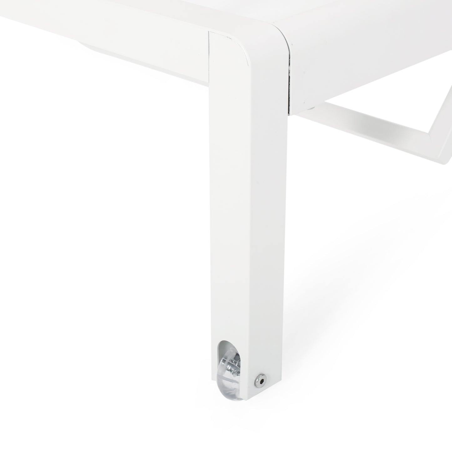 White metal frame leg with clear caster wheel for outdoor furniture