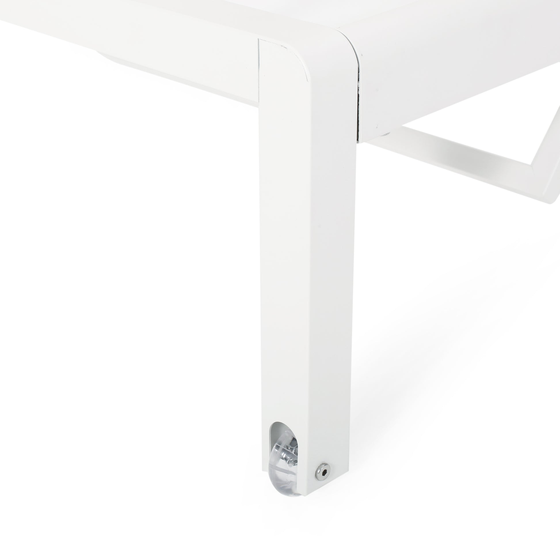 White metal frame leg with clear caster wheel for outdoor furniture