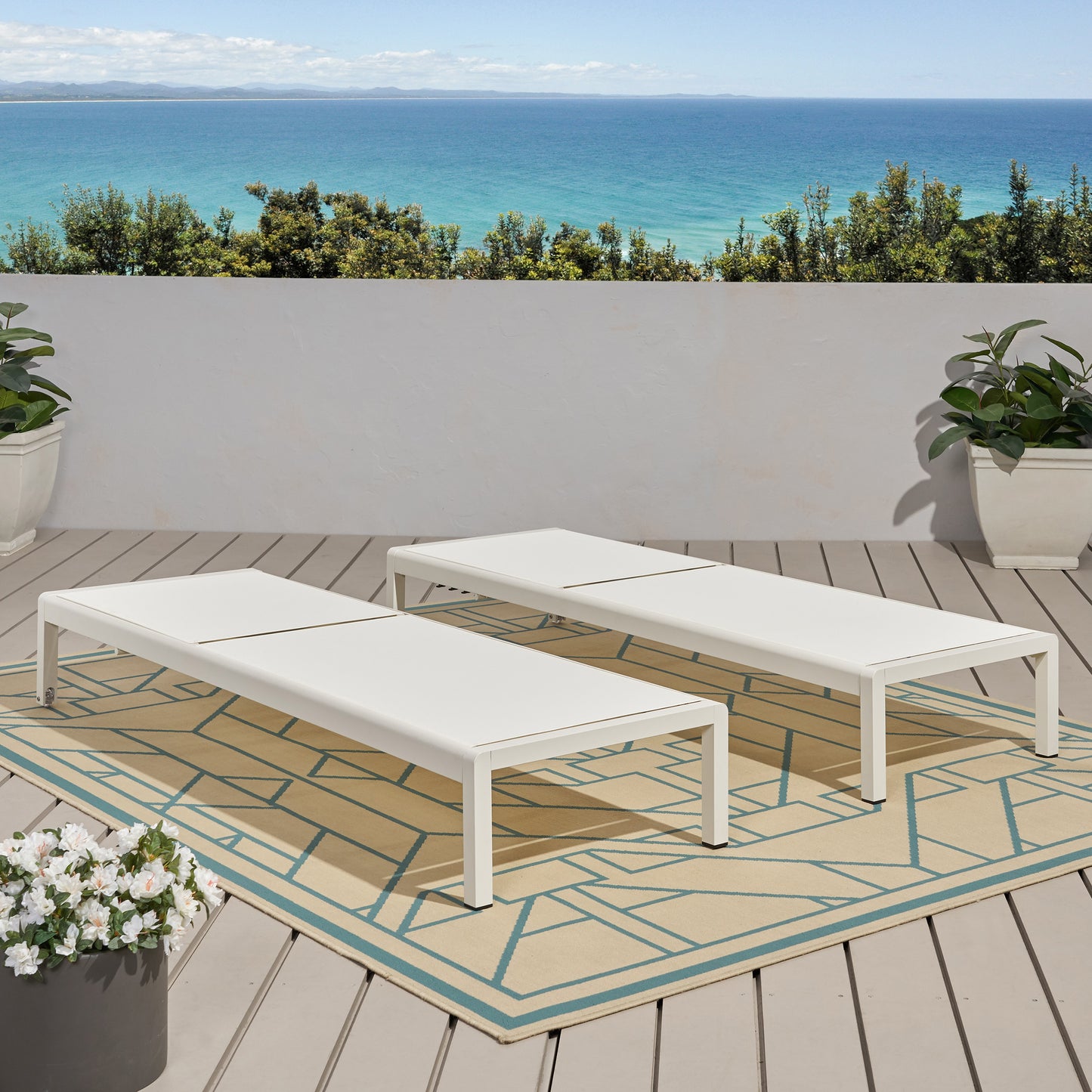 White aluminum outdoor chaise lounge with adjustable back