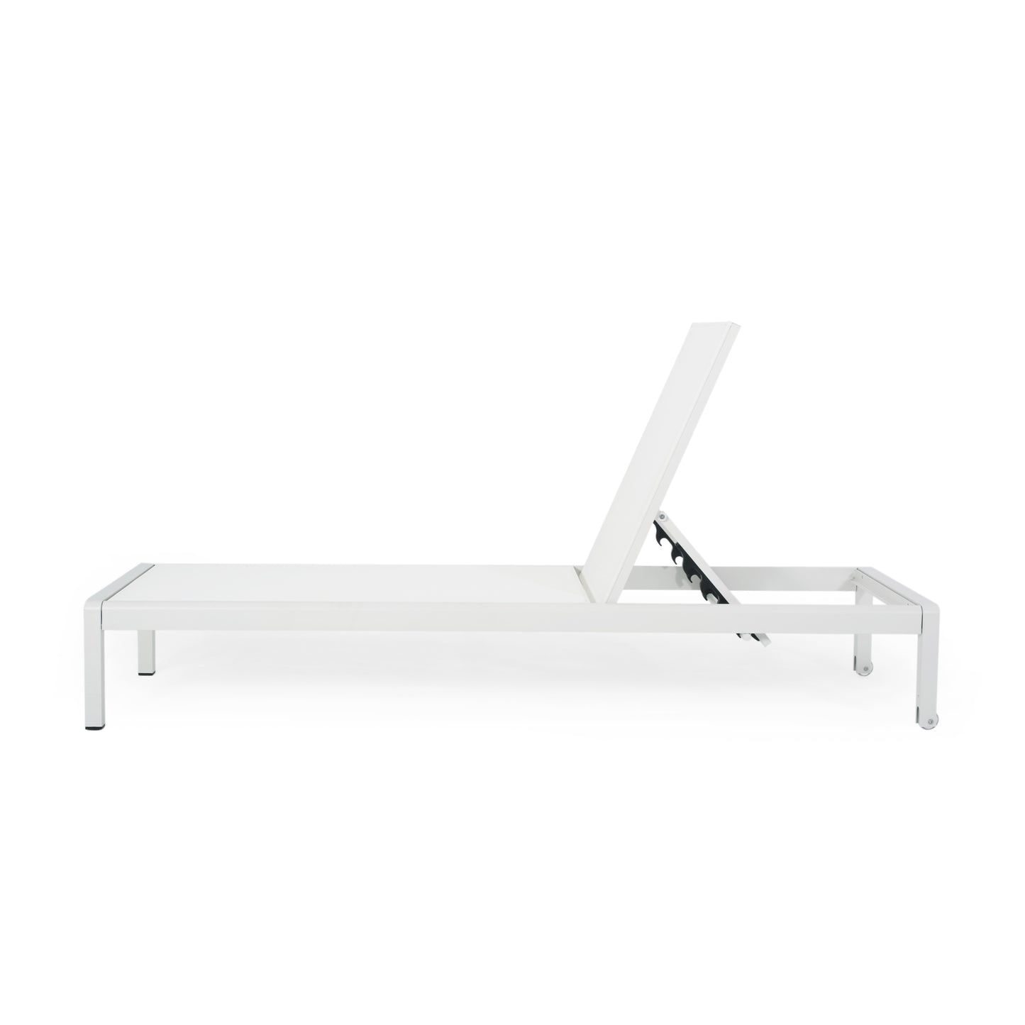 Modern white aluminum adjustable lounger with wheels for patio relaxation