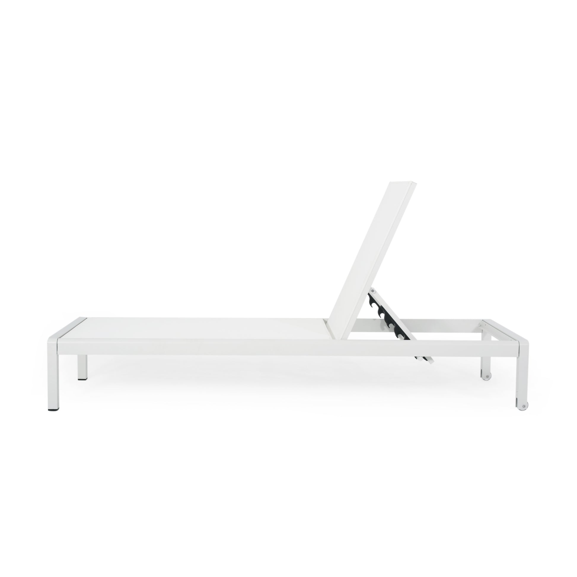 Modern white aluminum adjustable lounger with wheels for patio relaxation
