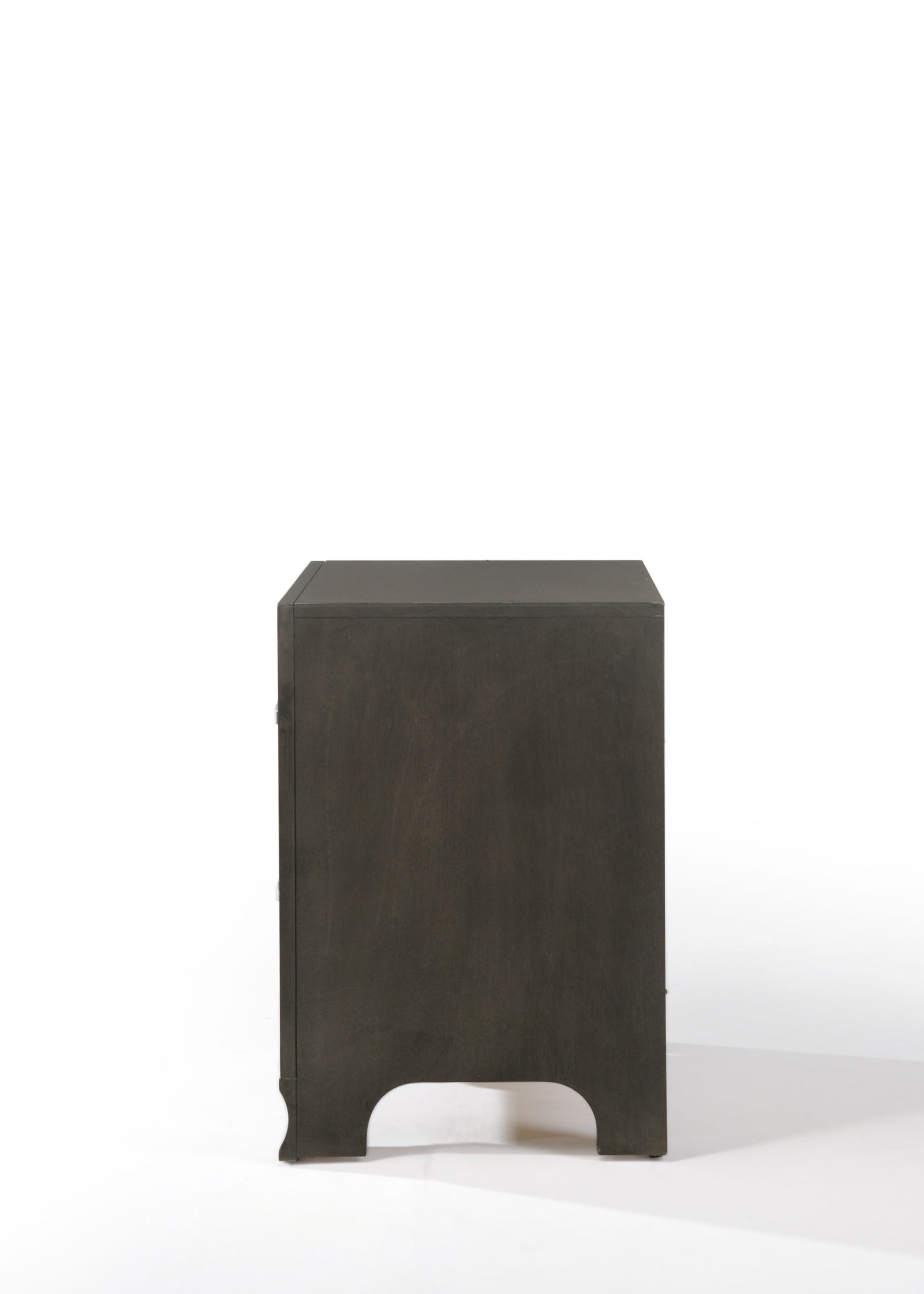 Dark grey wood bedside table with clean lines and cutout legs for modern bedroom decor