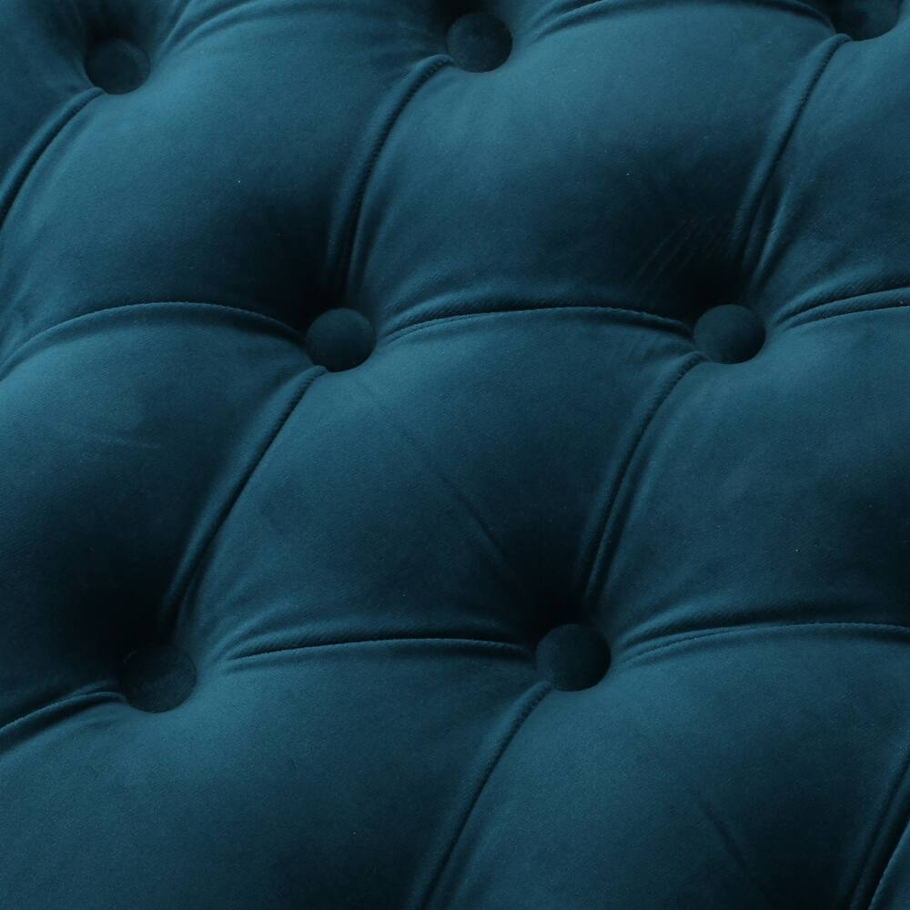 Deep teal velvet tufted upholstery fabric detail plush texture