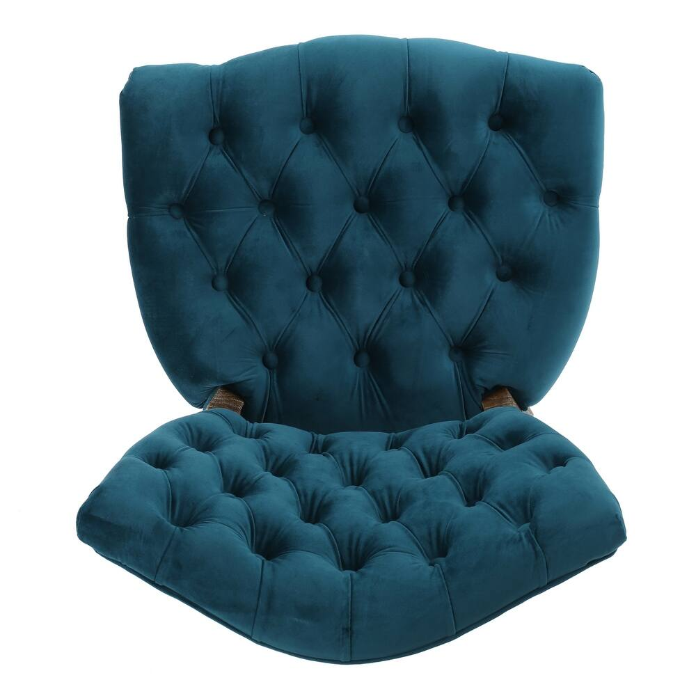 Teal velvet tufted accent chair with diamond button details