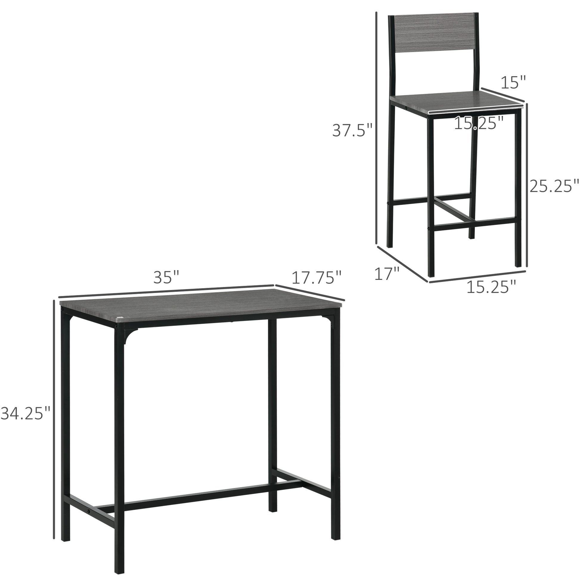 Gray woodgrain top bar table with black metal frame