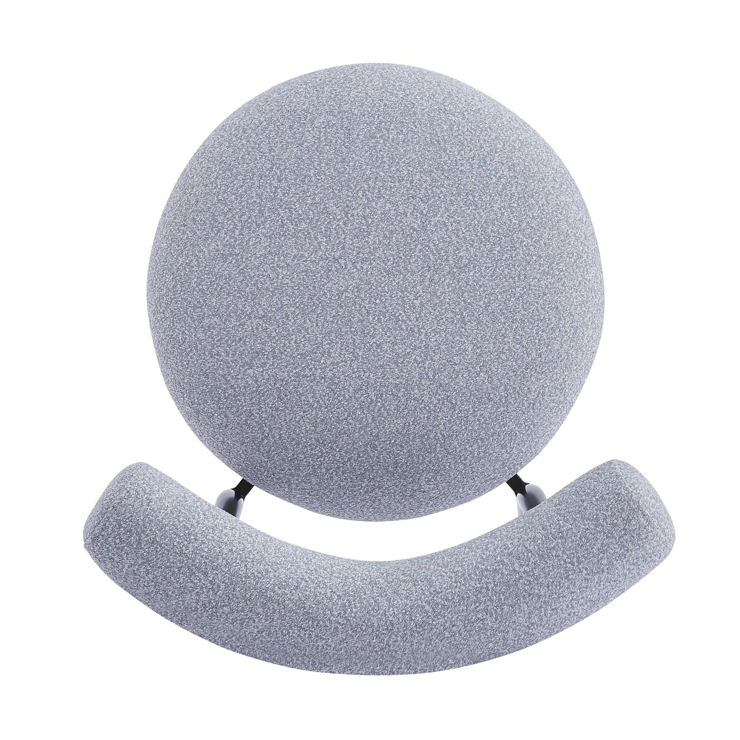 Gray fabric rocking chair with rounded seat and curved base