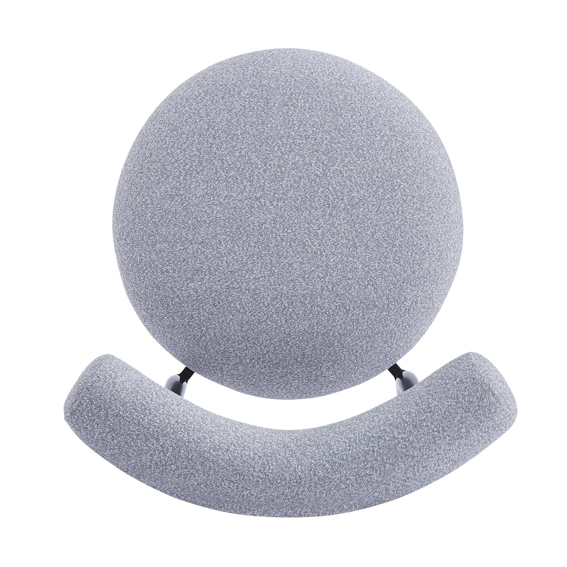 Gray fabric rocking chair with rounded seat and curved base
