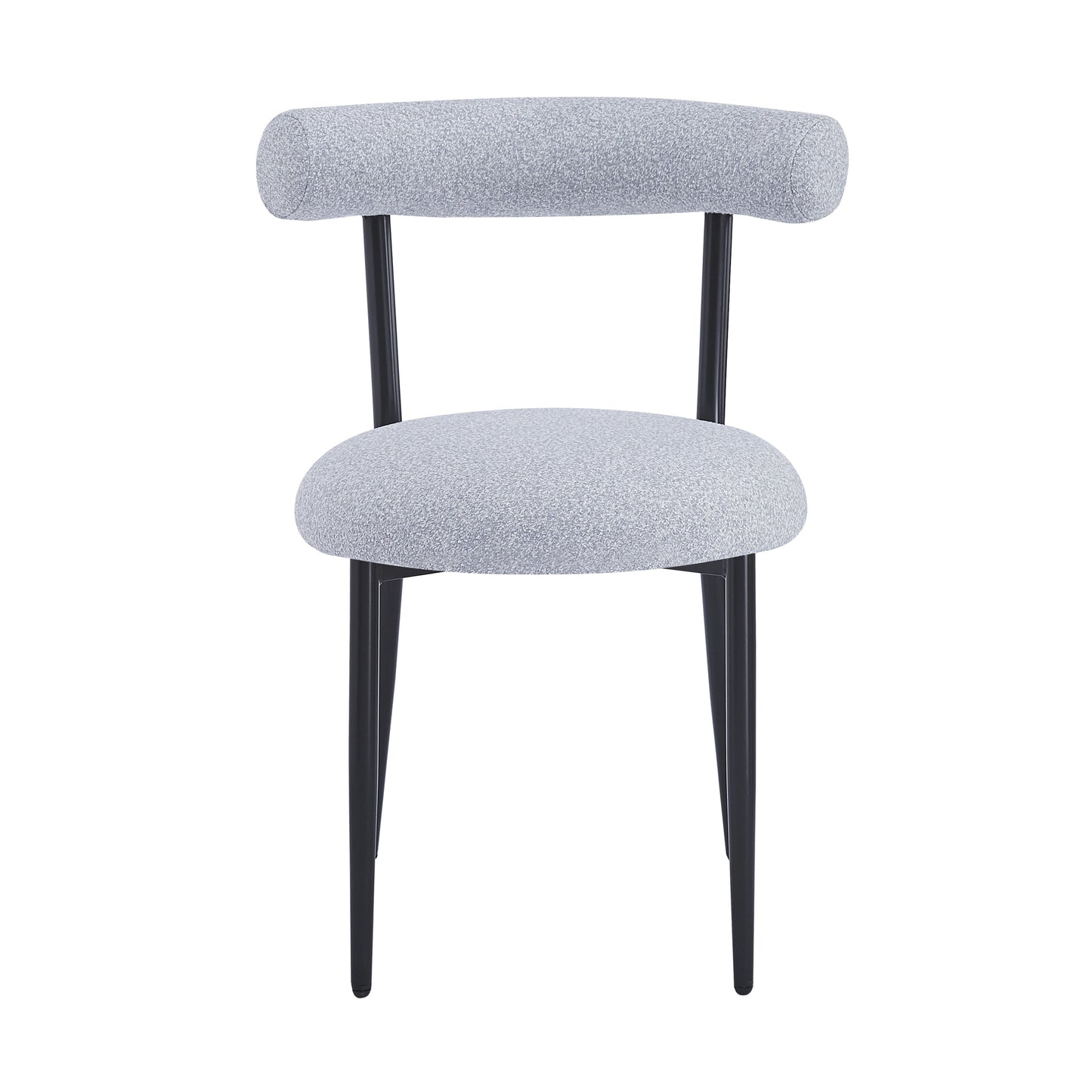 Modern grey upholstered dining chair with black metal legs stylish and comfortable accent chair