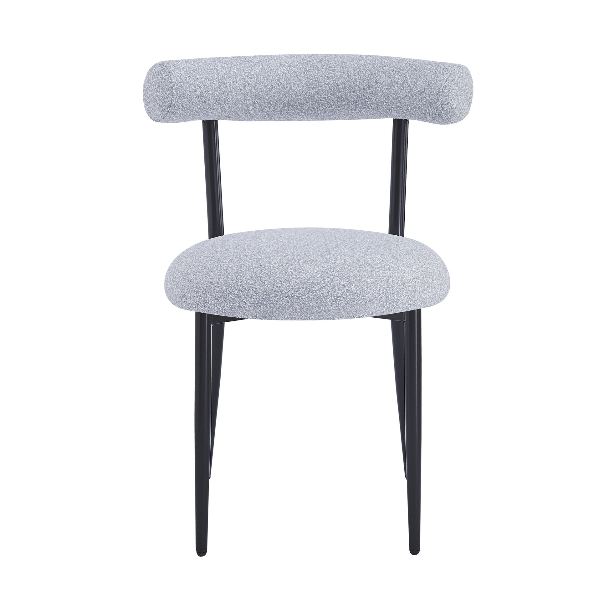 Modern grey upholstered dining chair with black metal legs stylish and comfortable accent chair