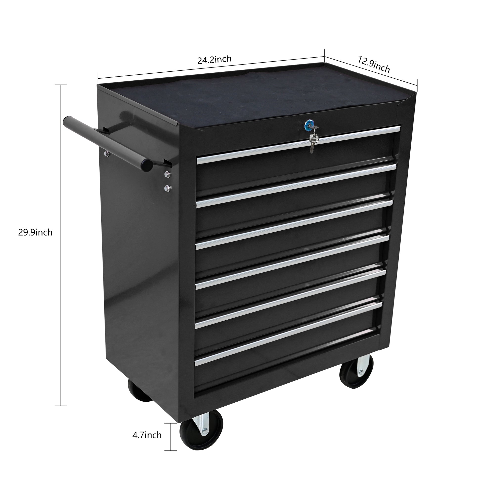 Black drawer rolling tool chest with keyed lock and side handle
