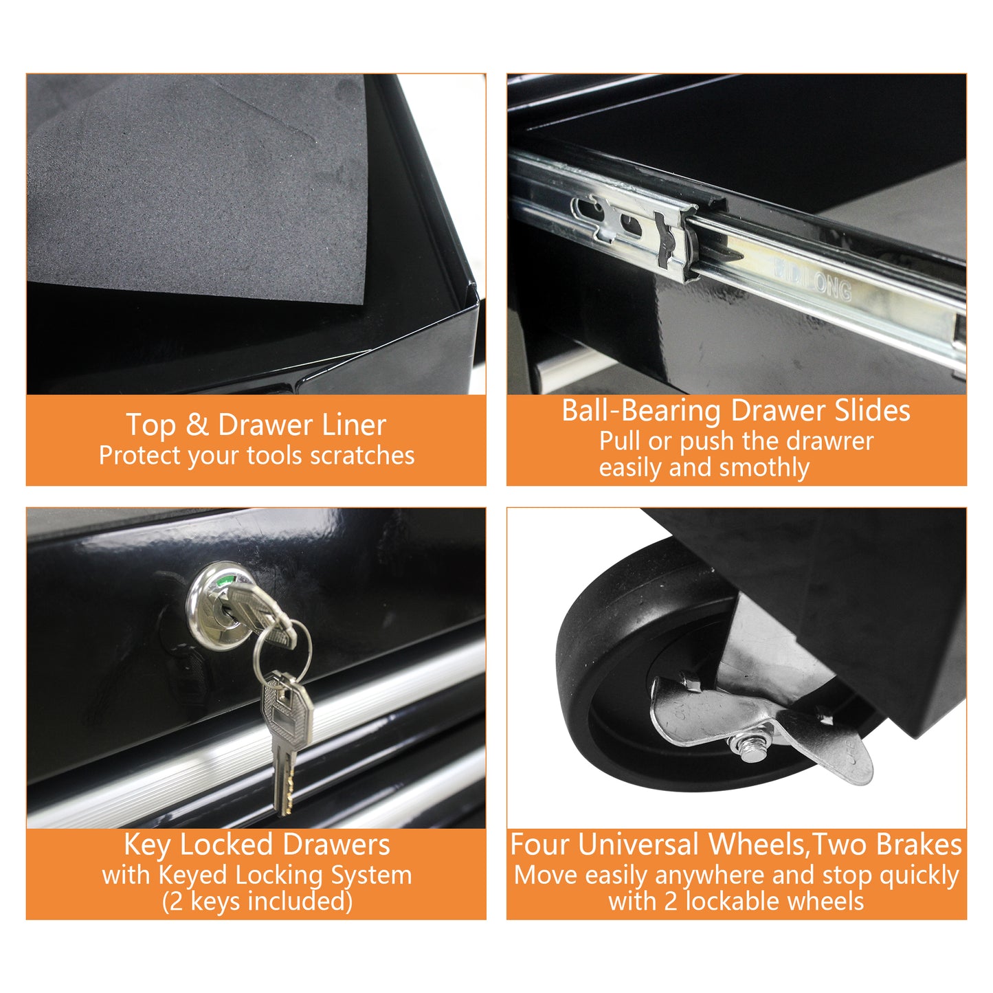Black foam liner inside a tool chest drawer to protect tools from scratches