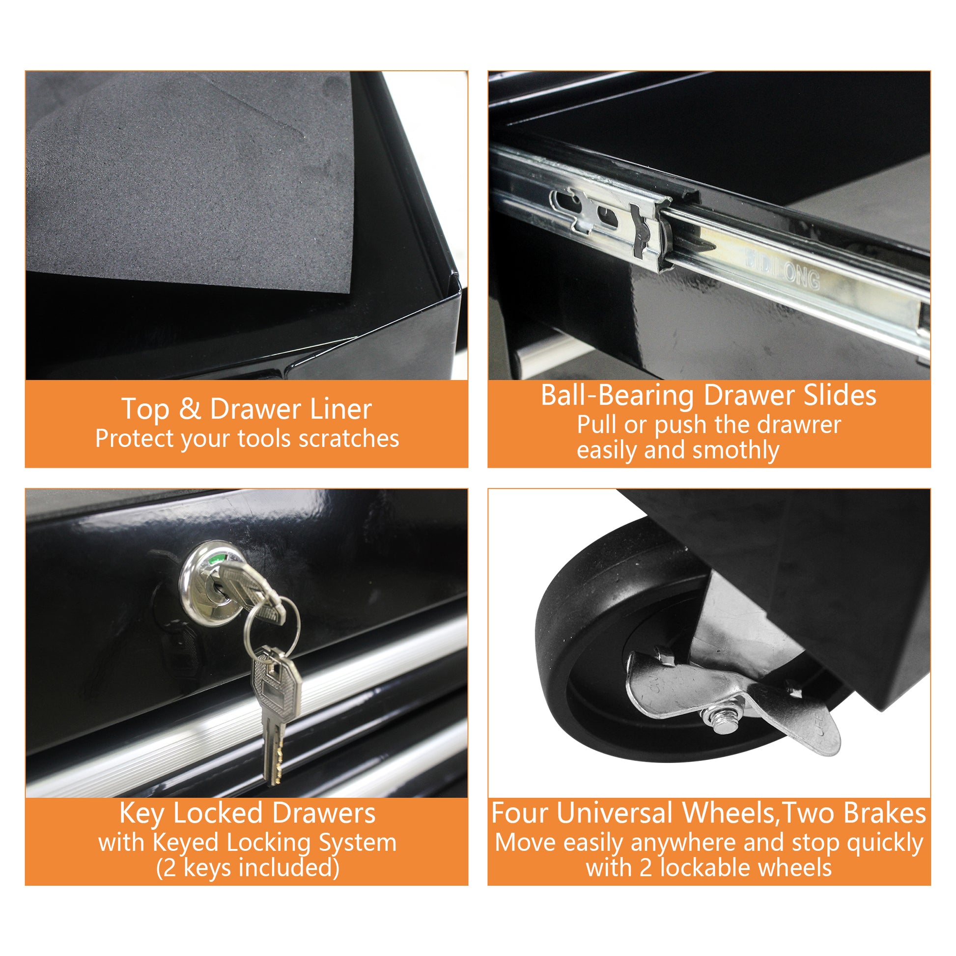 Black foam liner inside a tool chest drawer to protect tools from scratches