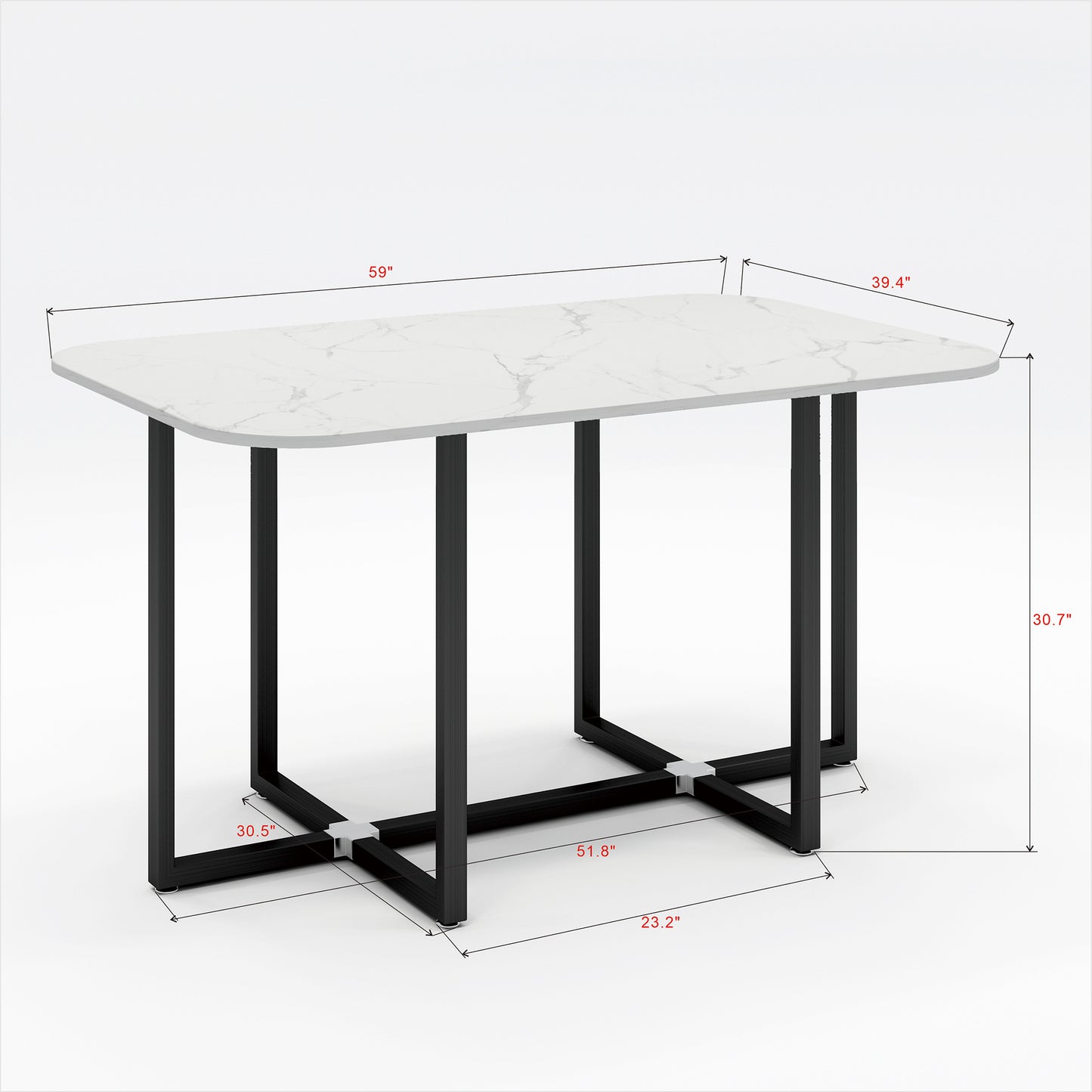 White marble dining table with black metal legs