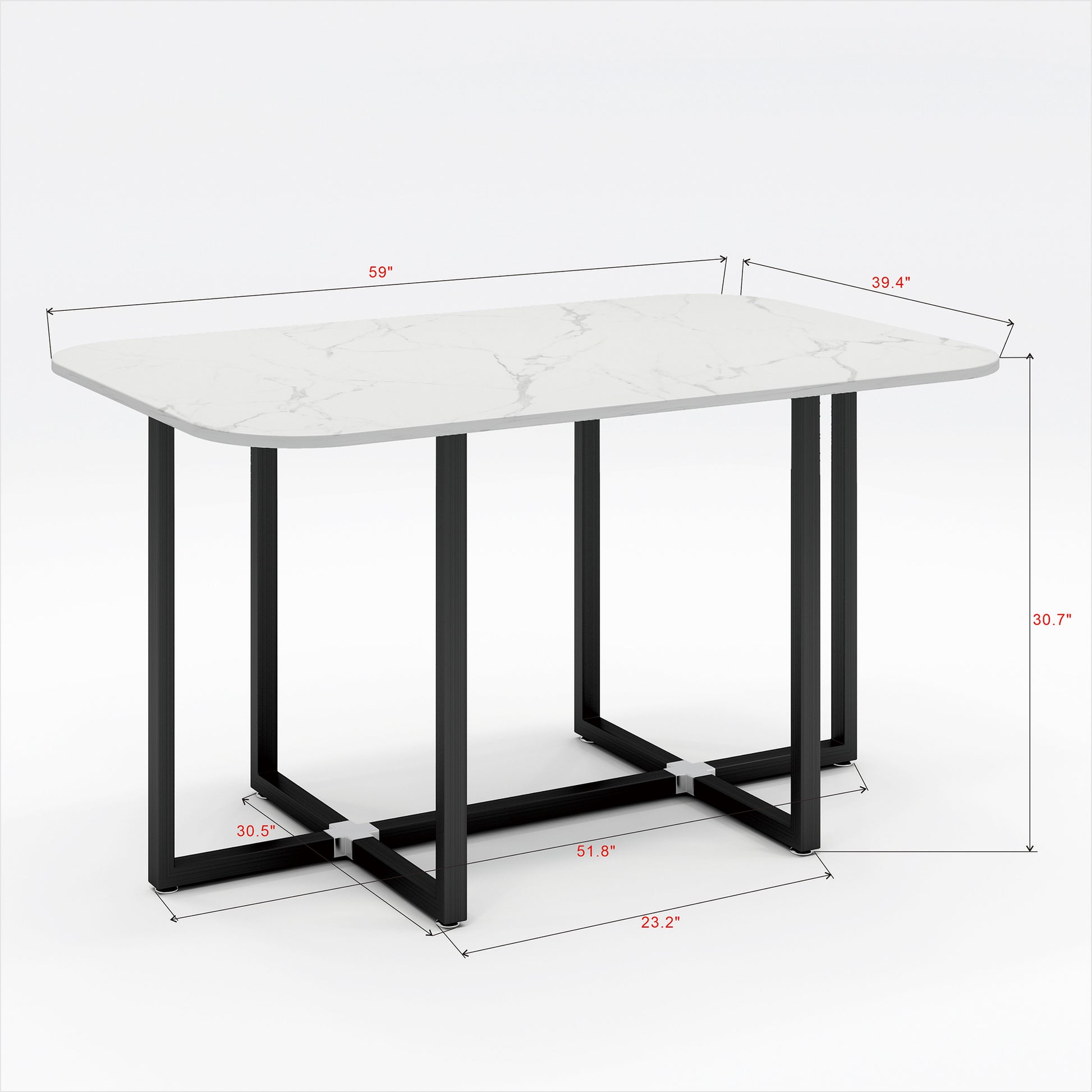 White marble dining table with black metal legs
