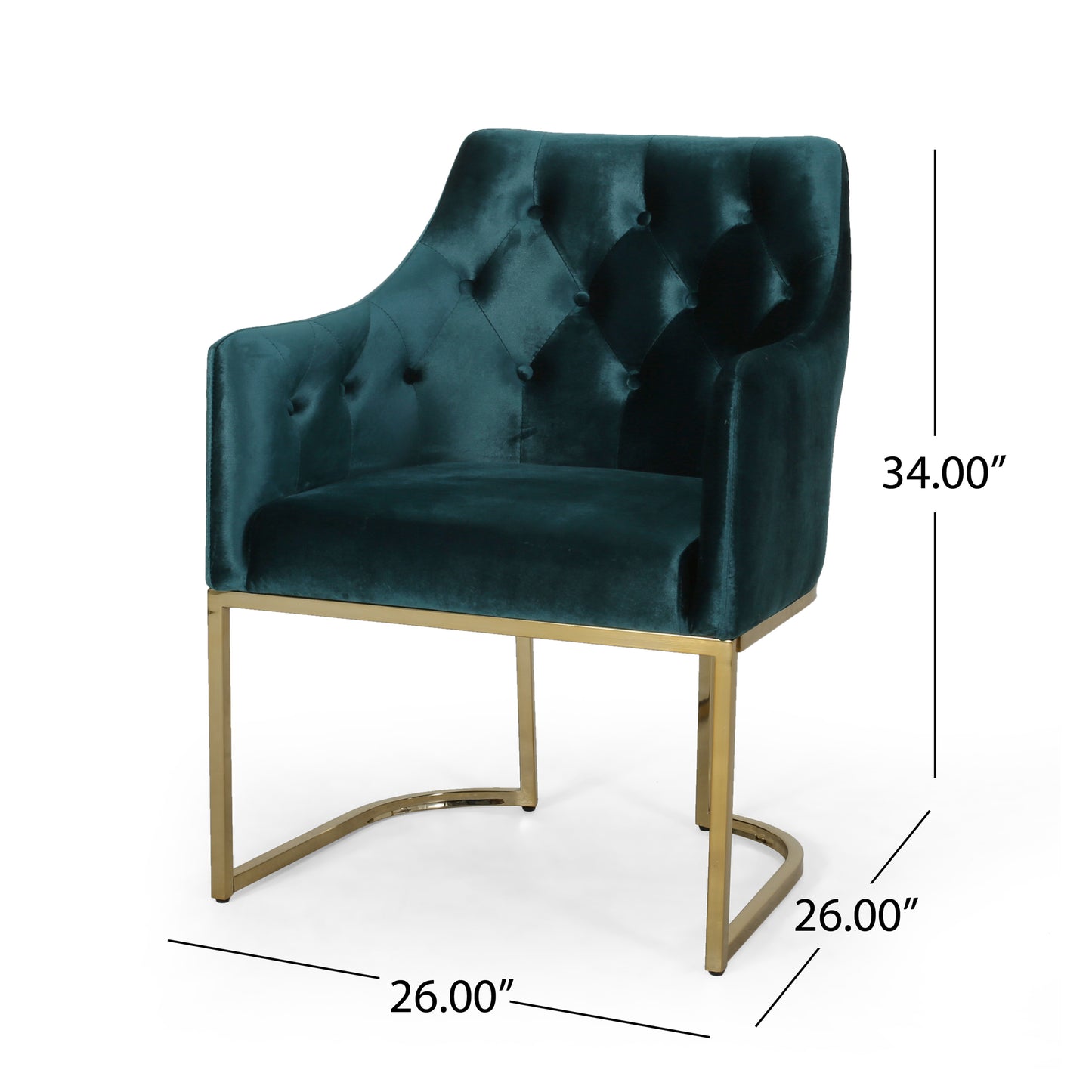 Teal velvet accent chair with tufted back and gold metal legs perfect for a modern living room