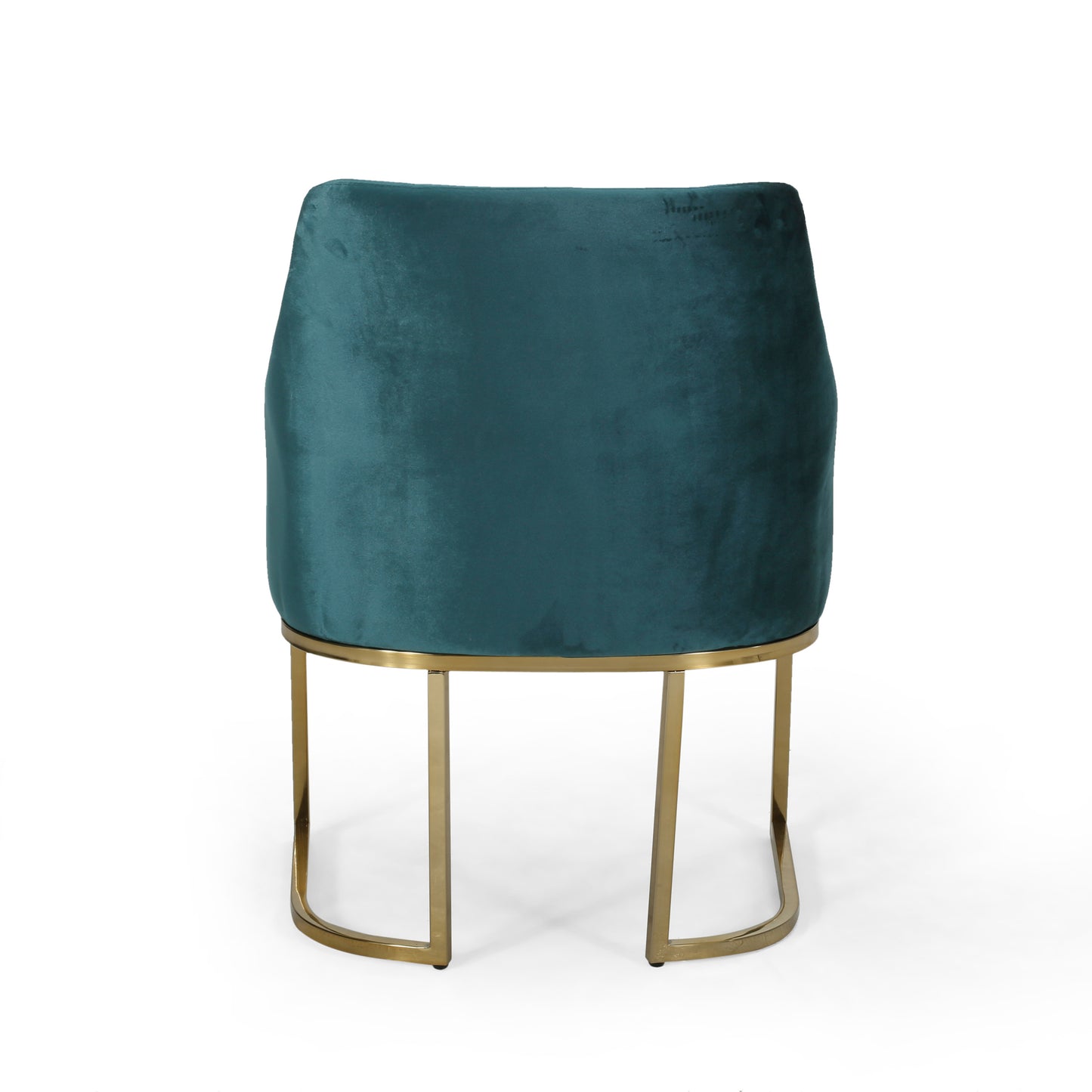 Teal velvet accent chair with a contemporary curved back and sleek gold metal legs