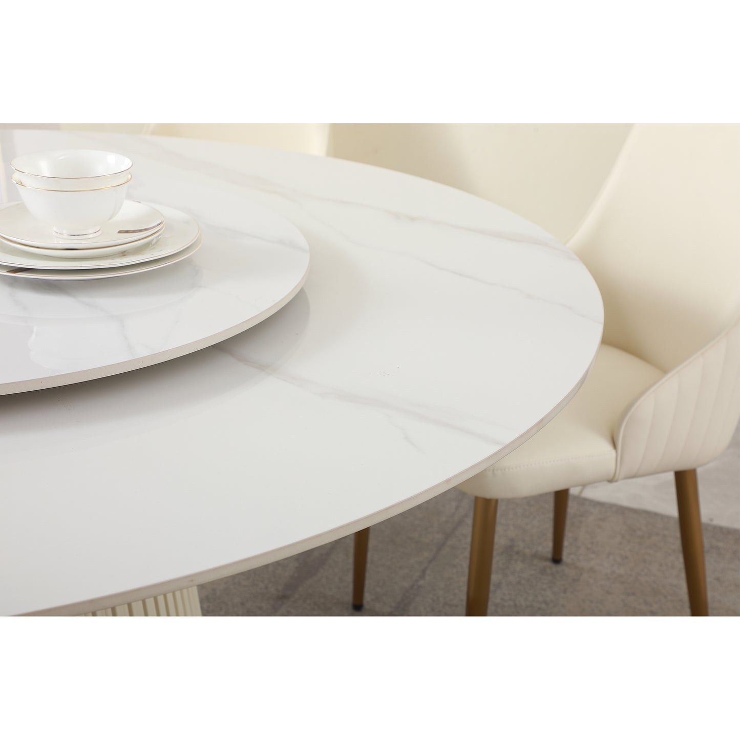 White marble dining table with gold trim