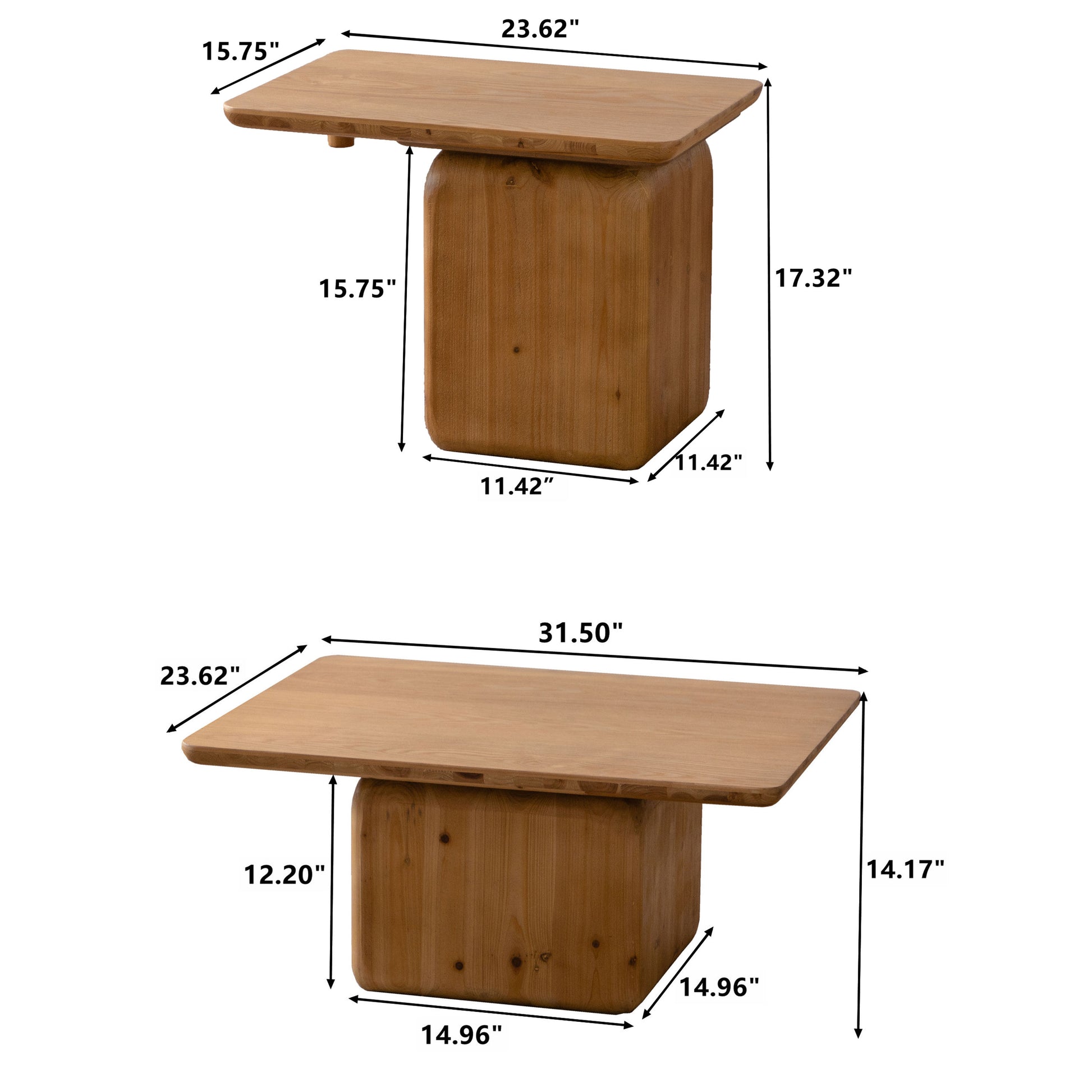 Light oak side table with carved wood base  W x  D x  H