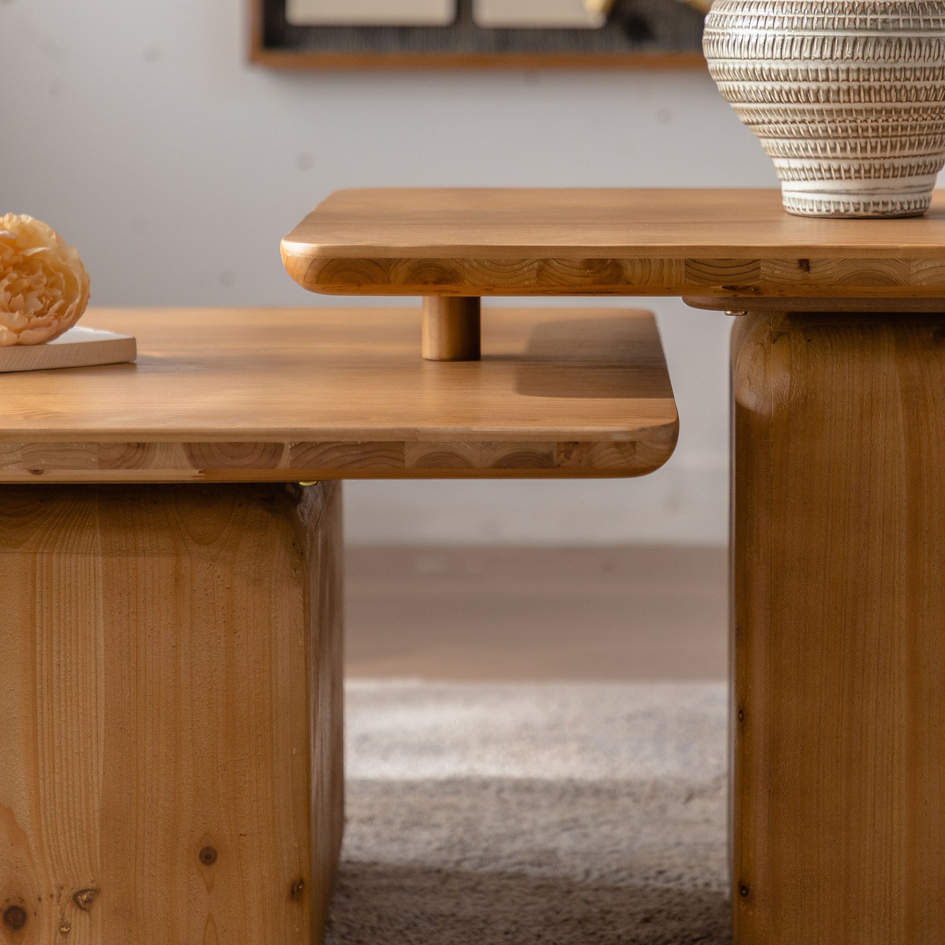 Solid pine wood coffee table with natural finish perfect for modern living rooms