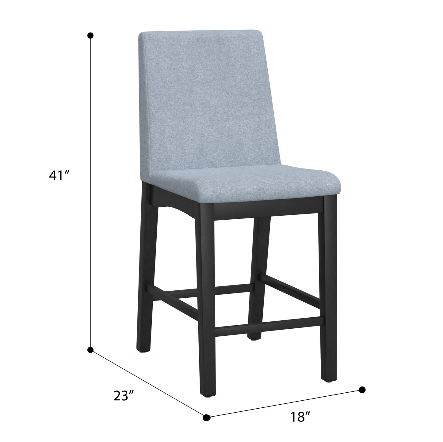 Light blue upholstered counter stool with black wooden legs perfect for modern kitchens