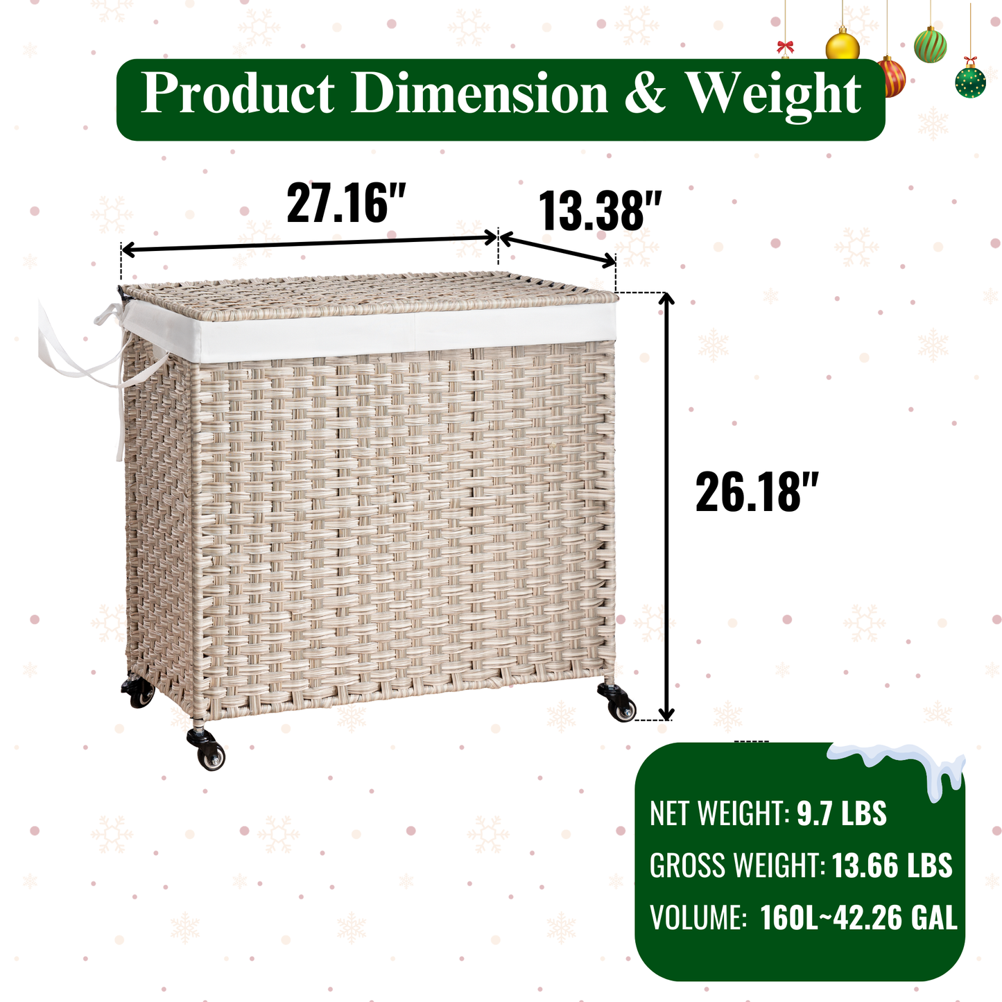 Wicker laundry hamper with lid and wheels beige weave Dimensions  W x  D x  H