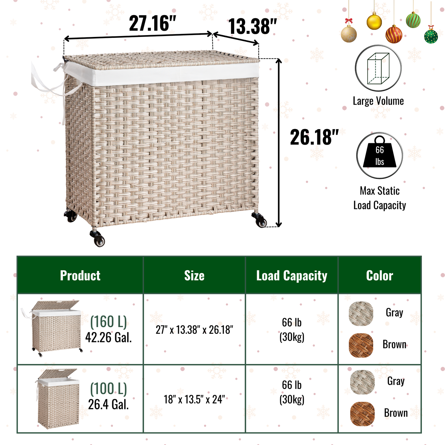Woven laundry hamper with lid and wheels large capacity neutral beige color