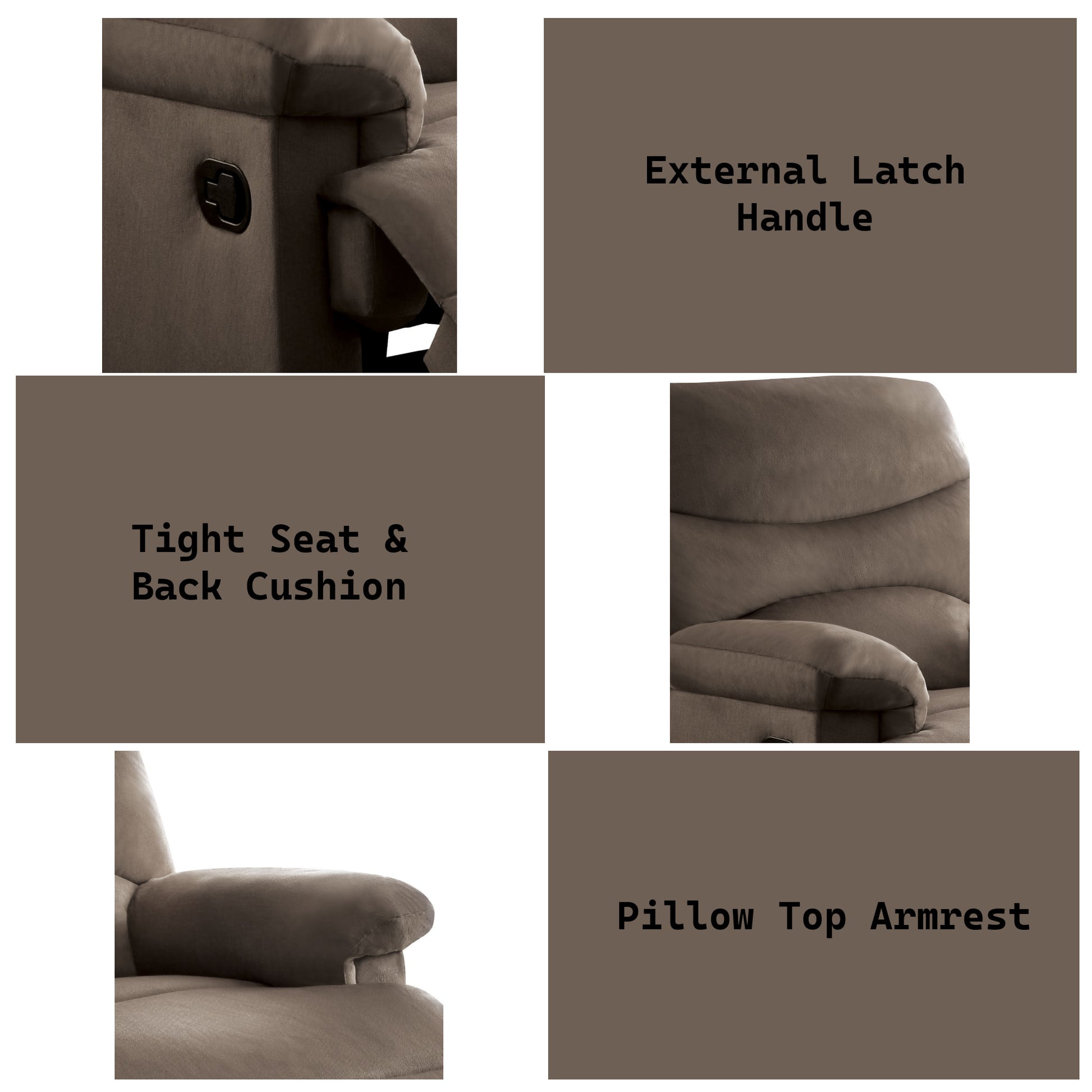 Brown recliner with external latch handle for easy operation