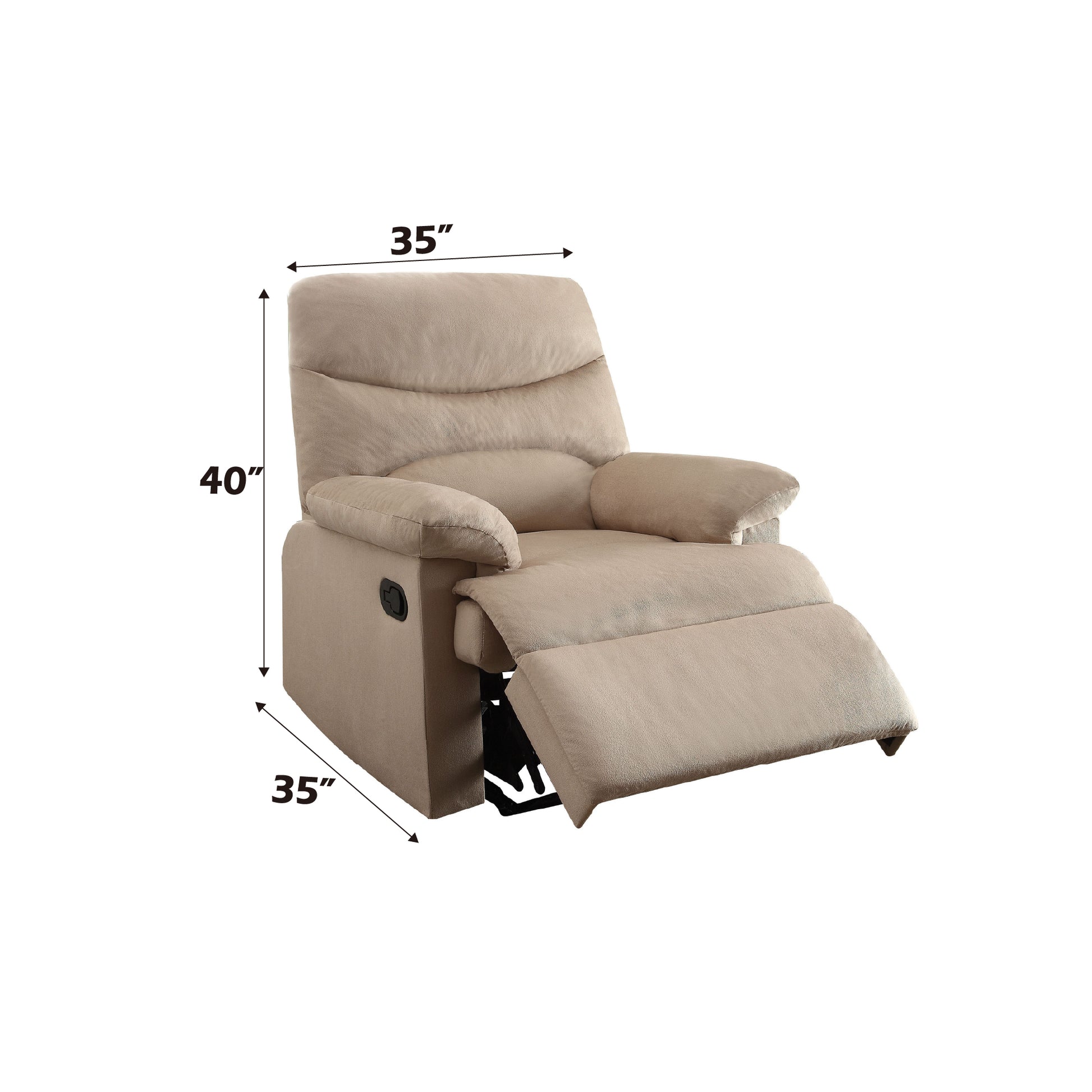 Taupe fabric recliner chair with footrest extended  inches tall