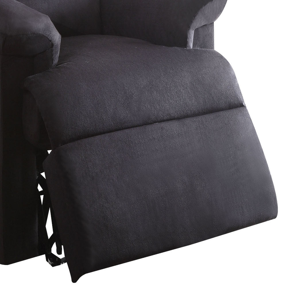 Black fabric recliner footrest extended showing textured upholstery
