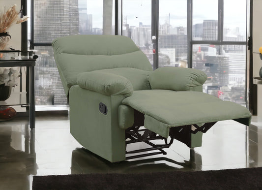 Sage green fabric recliner chair with extended footrest perfect for home relaxation