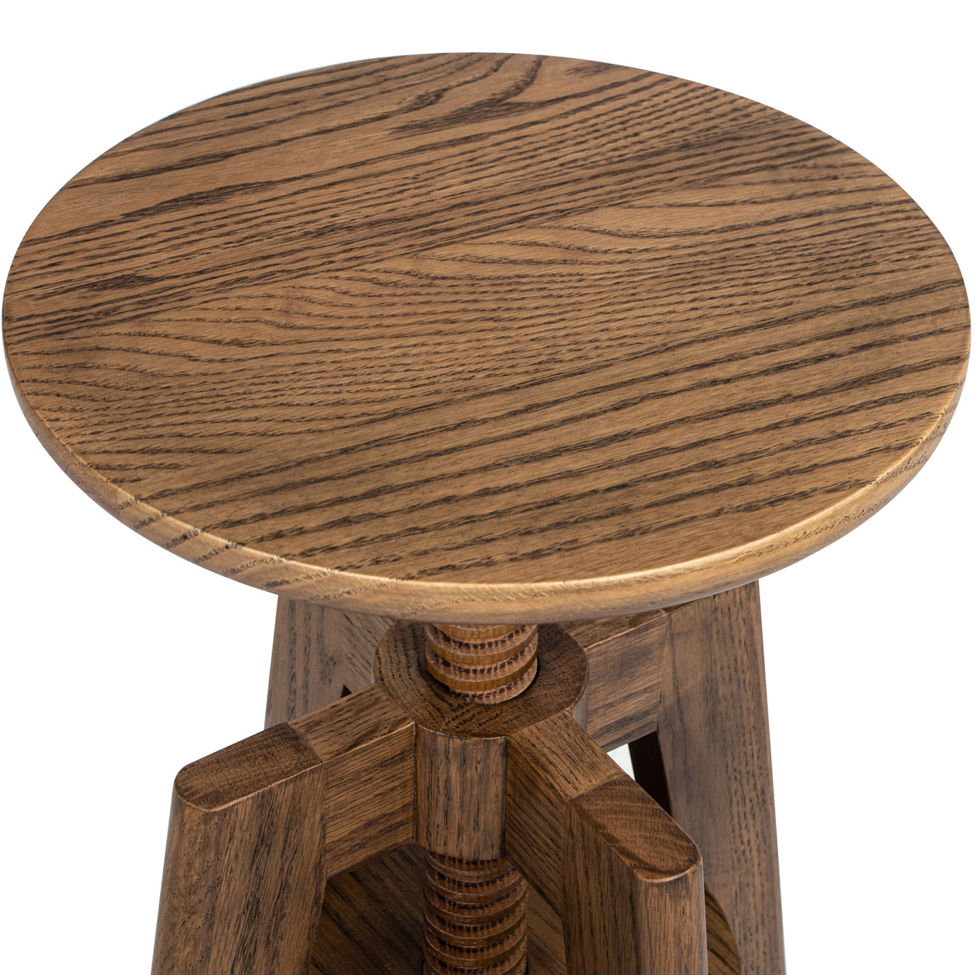 Wooden adjustable stool with a rustic grain finish ideal for workspace seating