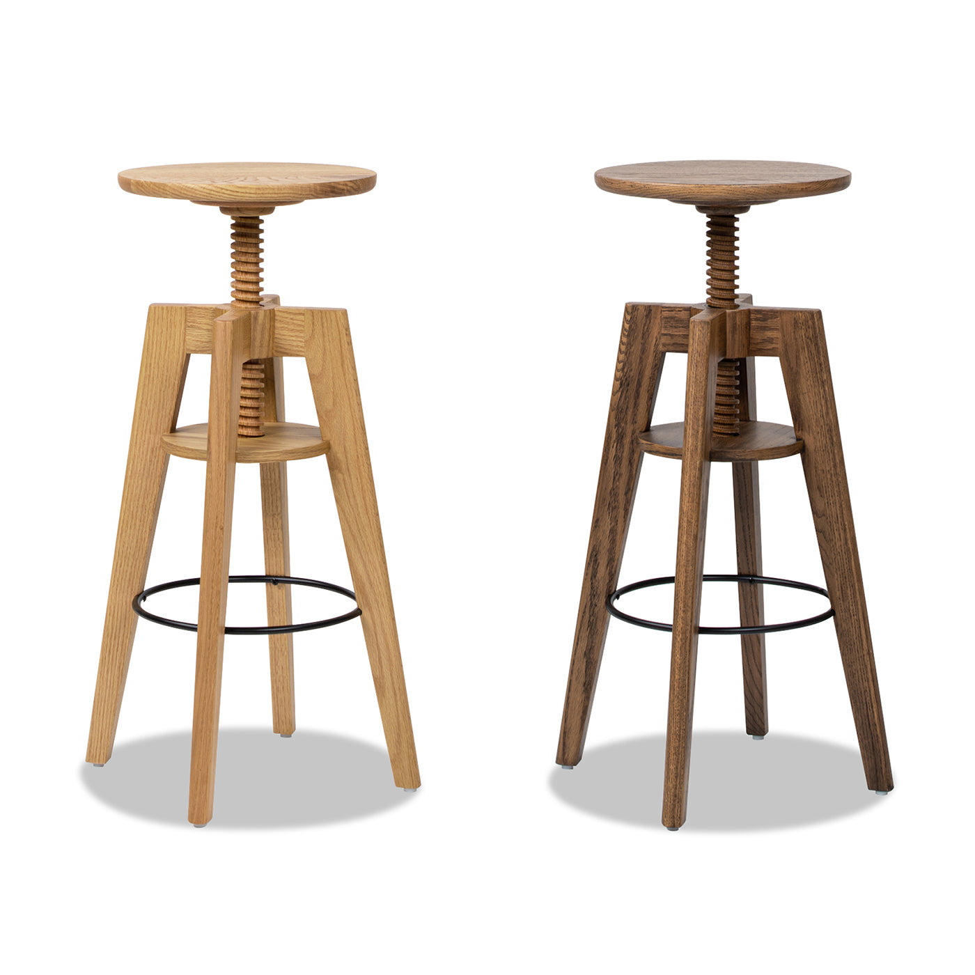 Natural wood adjustable height bar stool with screw mechanism