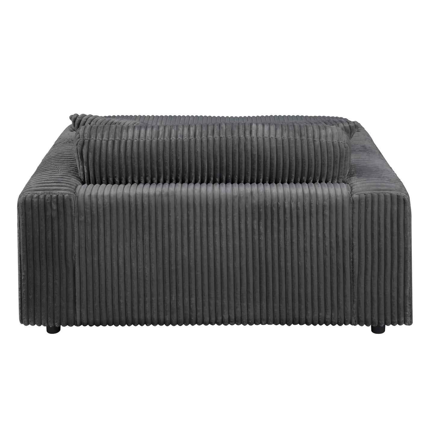 Dark gray corduroy armchair with plush cushions for cozy living room seating