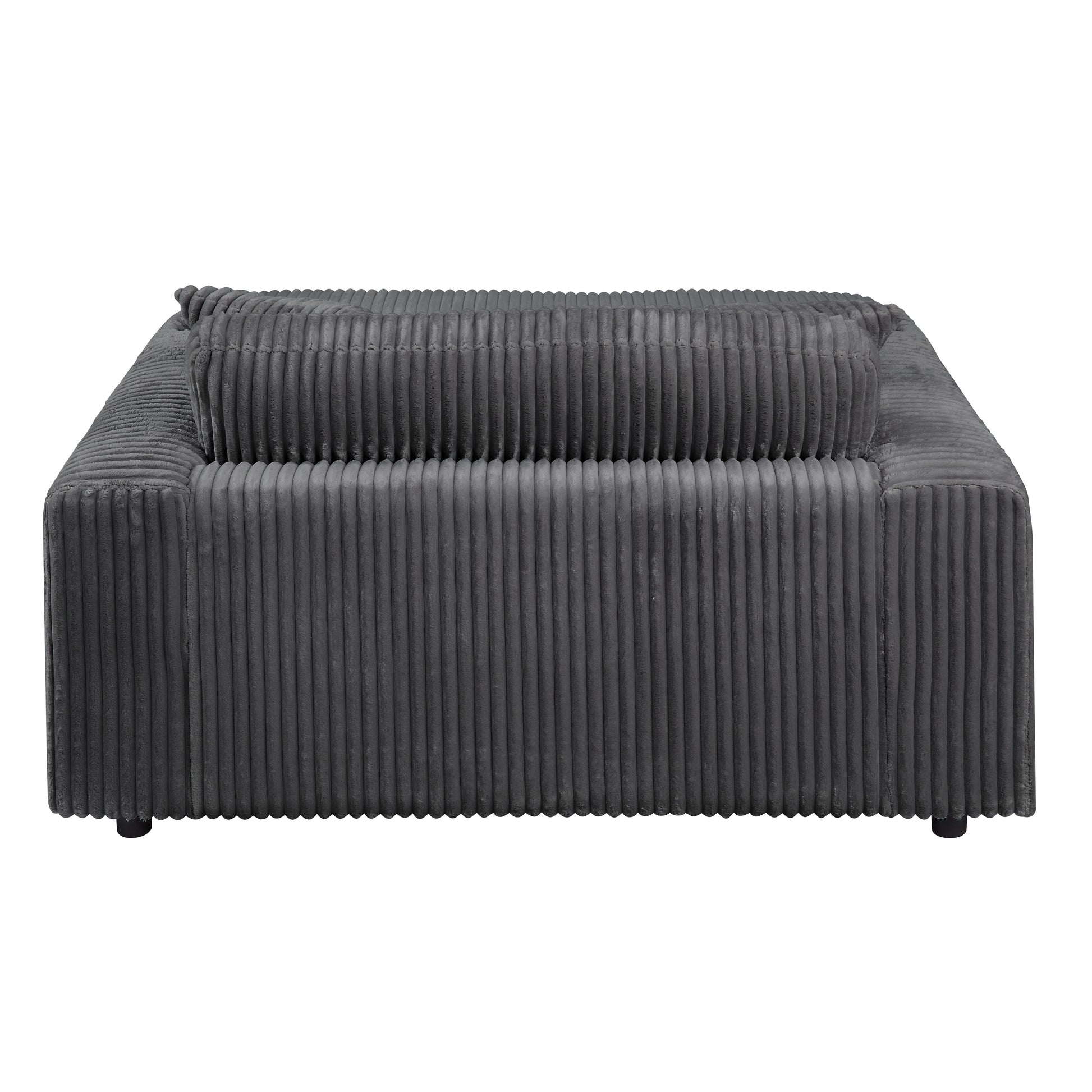 Dark gray corduroy armchair with plush cushions for cozy living room seating