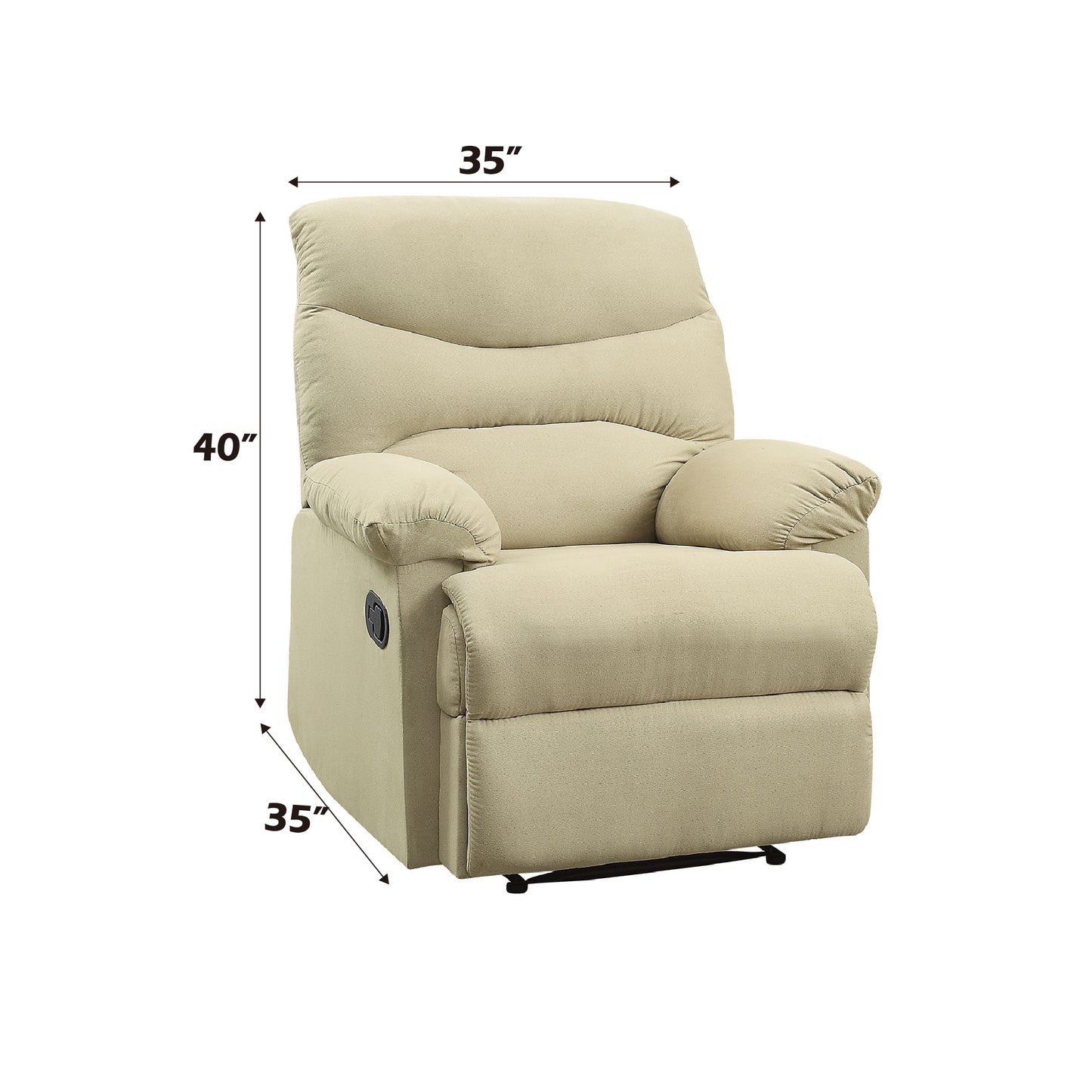 Comfortable beige recliner chair with plush cushioning  height