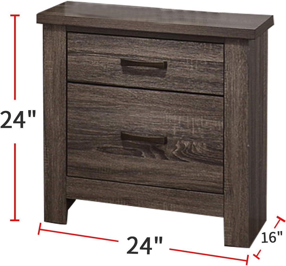 Dark wood veneer nightstand with two drawers