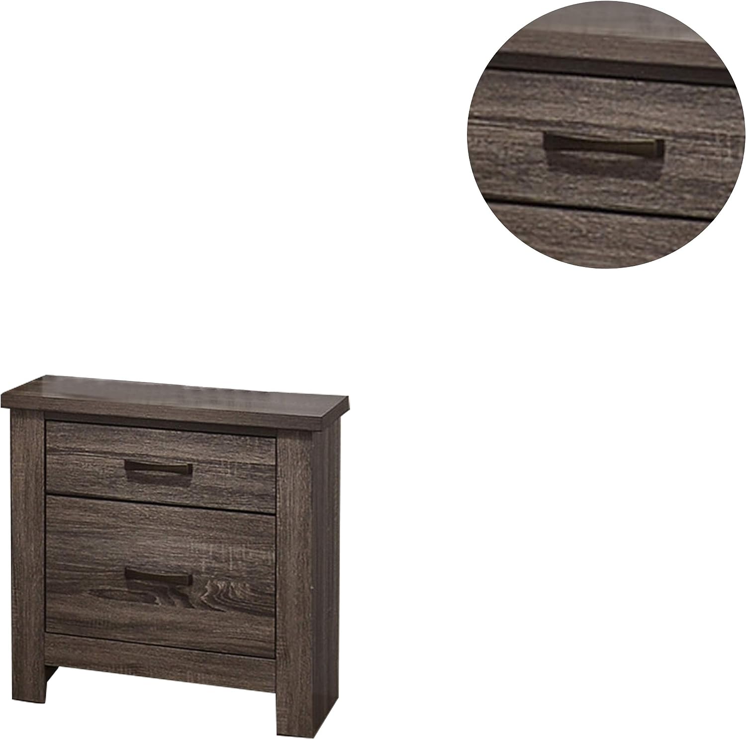 Dark wood drawer nightstand with brushed nickel hardware
