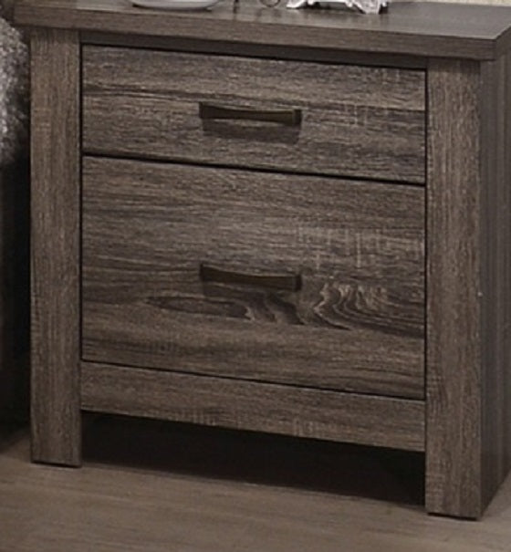 Rustic brown wood nightstand with two drawers