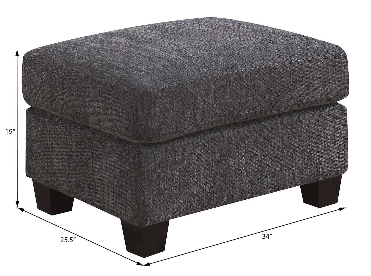 Dark gray upholstered ottoman with tapered wooden legs perfect for living room comfort