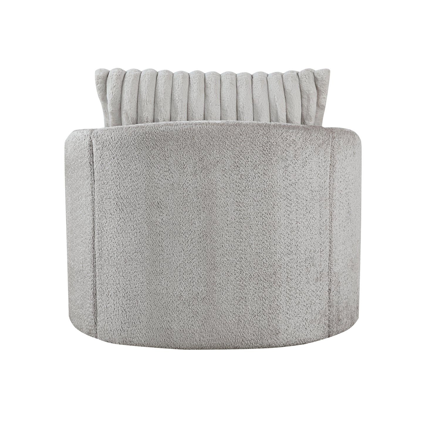 Light gray swivel accent chair with plush upholstery and a channeled backrest