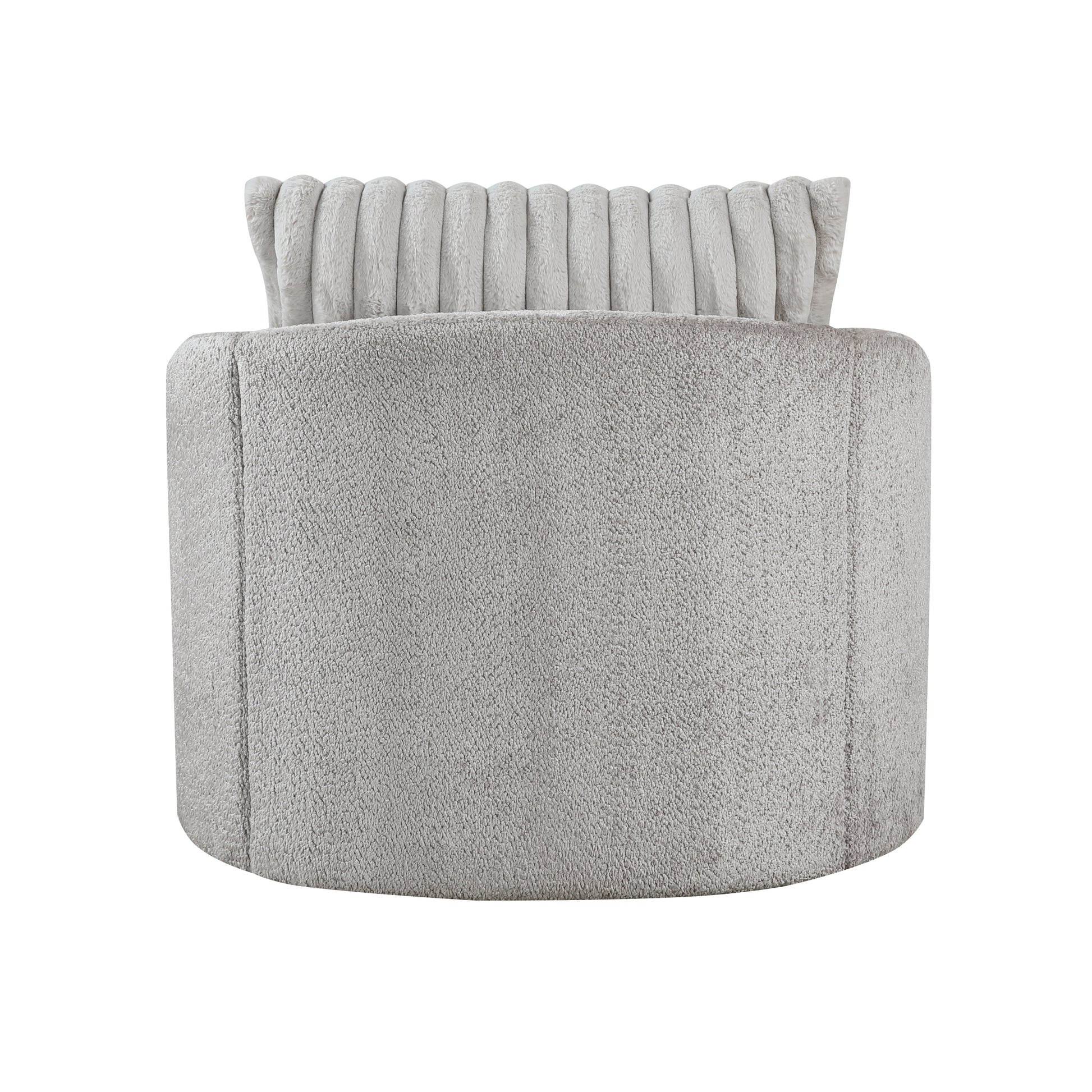 Light gray swivel accent chair with plush upholstery and a channeled backrest