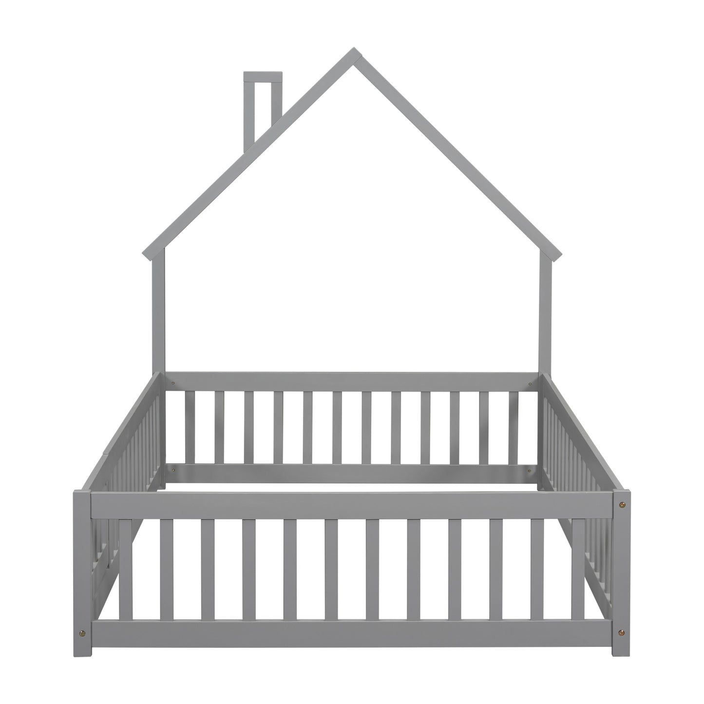 Gray wooden house bed frame with railings