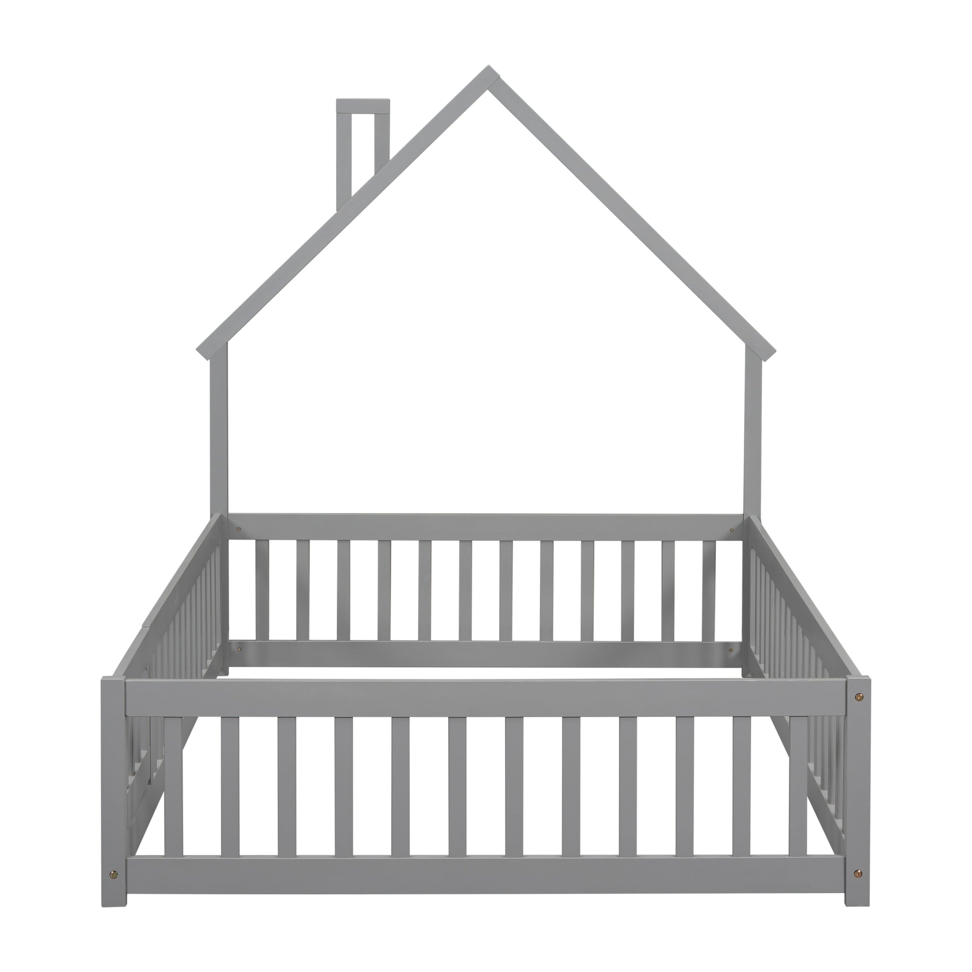 Gray wooden house bed frame with railings